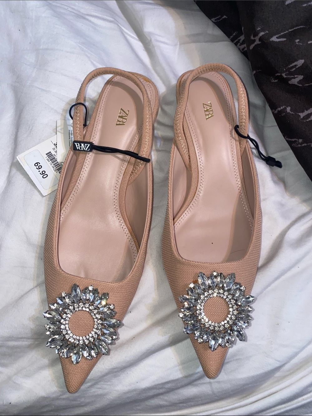 Zara Blush Tan Slingback Flats with Crystal Sunburst